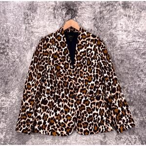 J Crew Parke Blazer 6 Womens Leopard Linen Blend Jacket